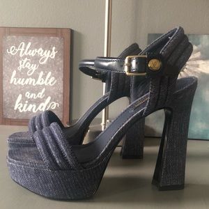 Louis Vuitton LV RARE denim platform sandal heel